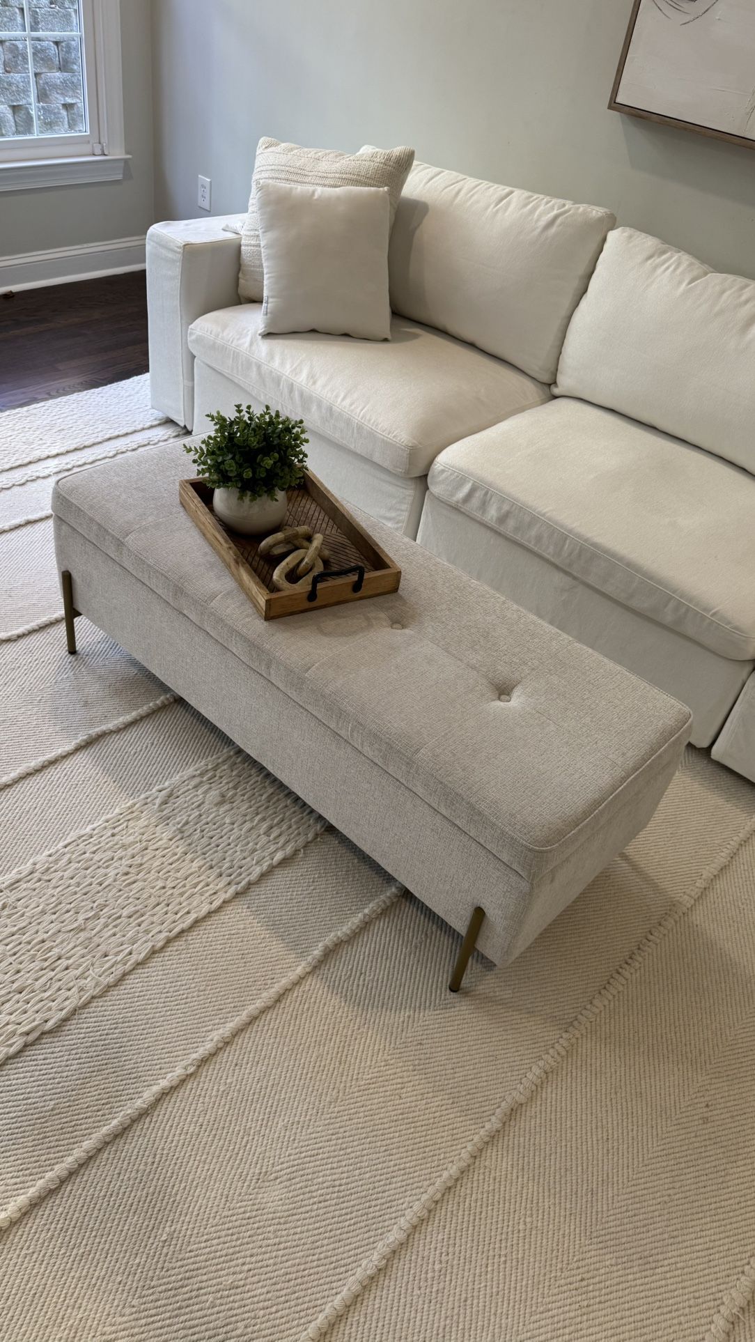 Gray Rectangle Storage Ottoman Bench 