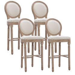 New Assembled Counter Height Chairs Set of 4, French Country Bar Stools with Solid Wood Frame and Upholstered Seating, 26 Inch Bar Stools