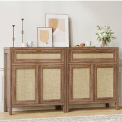 Brand New  Rattan Door Sideboard Buffet Cabinet set of 2