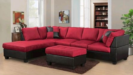 New Red Sectional with Ottoman