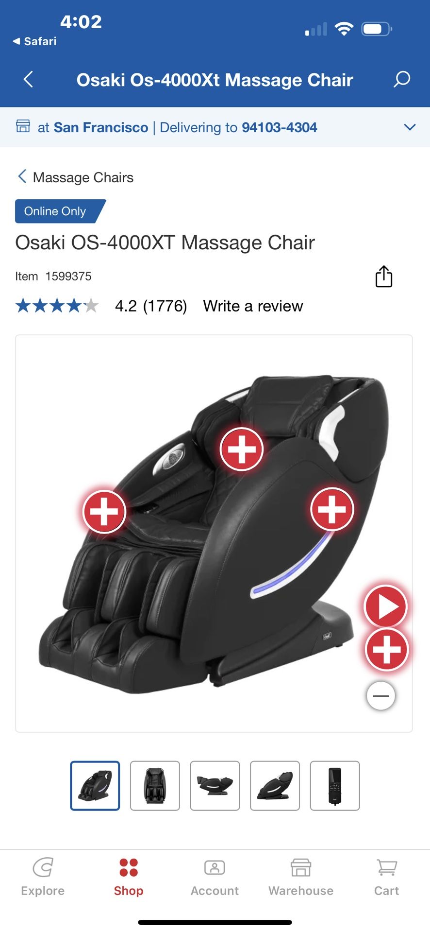 Osaki OS-4000XT Full Body L-Track Massage Chair w 2 Step Zero Gravity - Brown