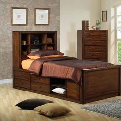 Brand New Warm Brown Bookcase Storage Youth Bed