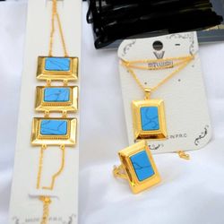 Fayrouz Stone Jewellery Set Plated Gold