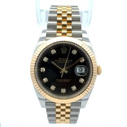 2024 Rolex Datejust #126333 - 41mm Jubilee Black 10 Diamond 18K Fluted Bezel Yellow Gold