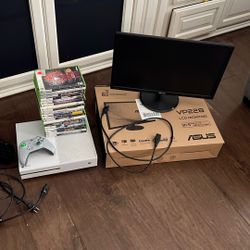 Microsoft Xbox One 500GB Console Gaming System Only White 1540 Console Bundle And ASUS VP228QG 21.5" FHD TN LED Gaming Monitor, 75Hz, Freesync, HD