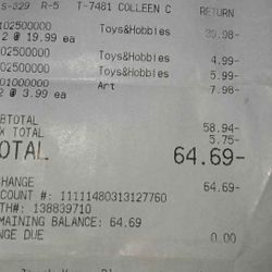 HOBBY LOBBY GIFT CARD WITH RECEIPT  $64.69 VALUE 