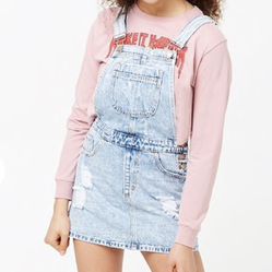 Forever21 Denim Distressed Overall Dress