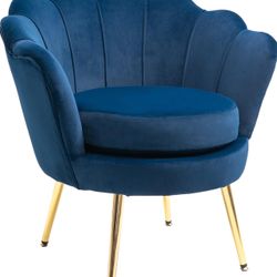 HOMCOM Elegant Velvet Fabric Accent Chair/Leisure Club Chair with Gold Metal Legs for Living Room, Blue