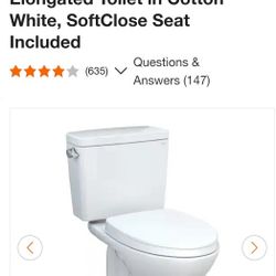 Toto Drake 12 in. Rough In Two-Piece 1.6 GPF Single Flush Elongated Toilet in Cotton White, SoftClose Seat