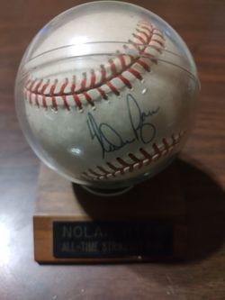 Nolan Ryan Signed Baseball with Display Stand