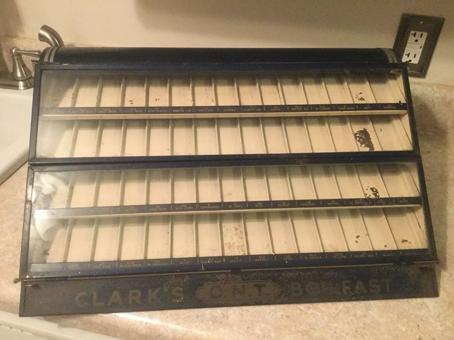 Vintage Clark’s O.N.T. Boilfast General Store Thread Spool Cabinet Display