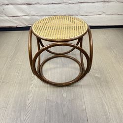 MCM Bentwood Cane Rattan Ottoman Stool