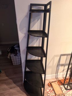 6-Tier Black Corner Shelf / Bookshelf – 71” Tall