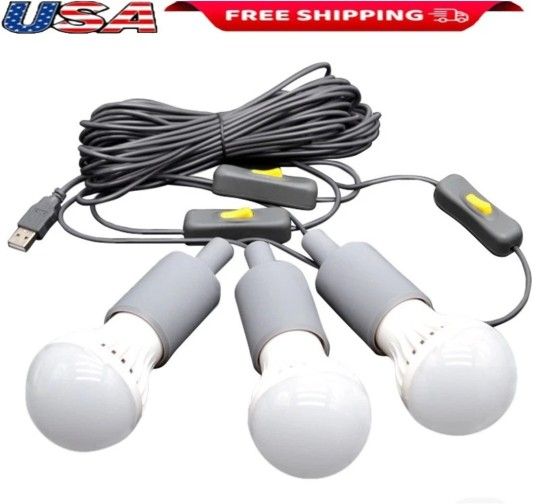 USB LED Light Bulb String 3 Pack Portable Outdoor Indoor Emergency Camping Power