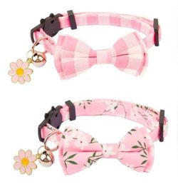 Set of 2 Pink Floral and Gingham Cat/Kitten Breakaway Collars