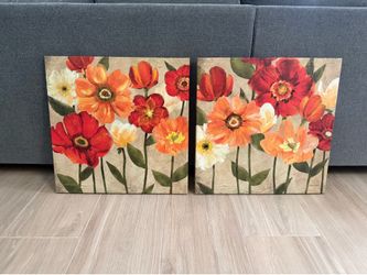 Set of 2 Canvas Flower Wall Art Decor – 24” x 24”