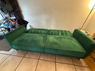 Emerald Green Velvet Futon Sofa – $150 OBO