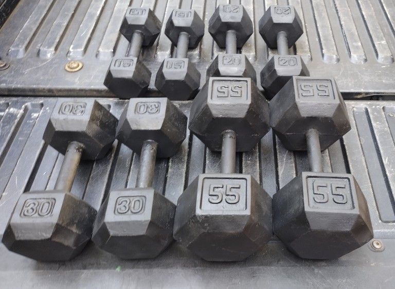 SET OF STEEL HEX DUMBBELLS (PAIRS OF) : 15s 20s 30s 55s