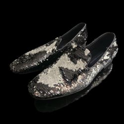 Giorgio Brutini Sequin Black to Silver Loafers Men's Dress Shoes 9.5 