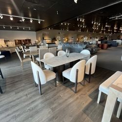 Black/white 7PC Marble Dining Table Set