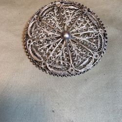 Sterling Silver Filigree Medallion Brooch
