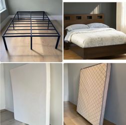 Newer memory foam gel  full mattress $95, mahogany frame or metal platform bed $95, Box spring $50, nightstand $10