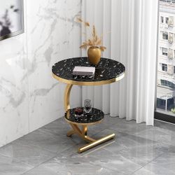 Luxury Marble End Table Decor & More Round Coffee Table with Storage Shelf

