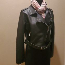 Faux Leather Motto Jacket