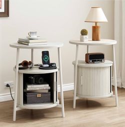 Round Side Tables with Cabinet Storage, Set of 2