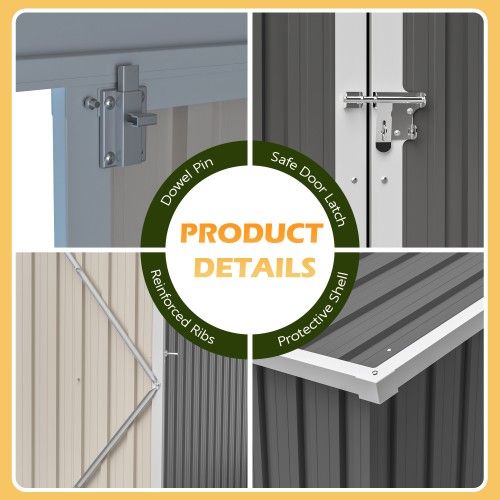 10'x4' Outdoor Metal Storage Shed for Garden Tools Lockable Door With Floor Frame
