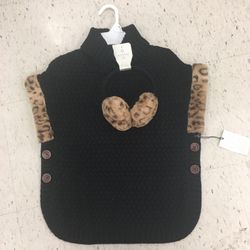 NWT sweater with matching earmuff black size M 7/8 or L 10/12