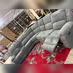 Sectional power recliner corduroy fabric Gray color
