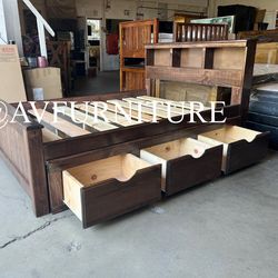 Solid Wood Full Bed Frame and 3 Drawers