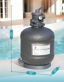 19in Sand Filter with 6-Way Valve Inculdes Hose & PVC Adapters Up to 29,000 Gallons, Above Ground & In-Ground Pools, Improved Circulation and Filtrati
