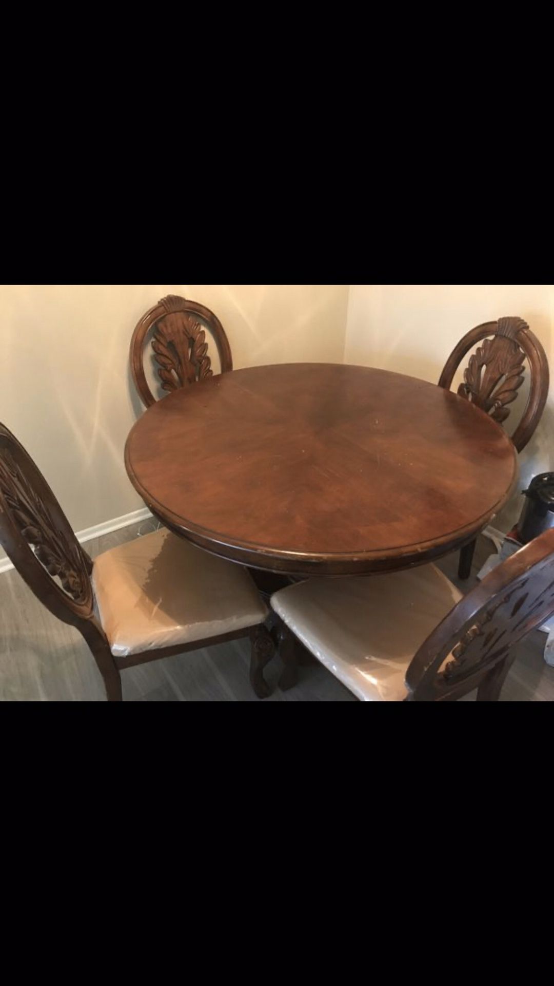 Wooden table 4 chairs $60 Obo