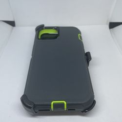 For IPhone 13 Gray / Green Case With Belt Clíp Holster 