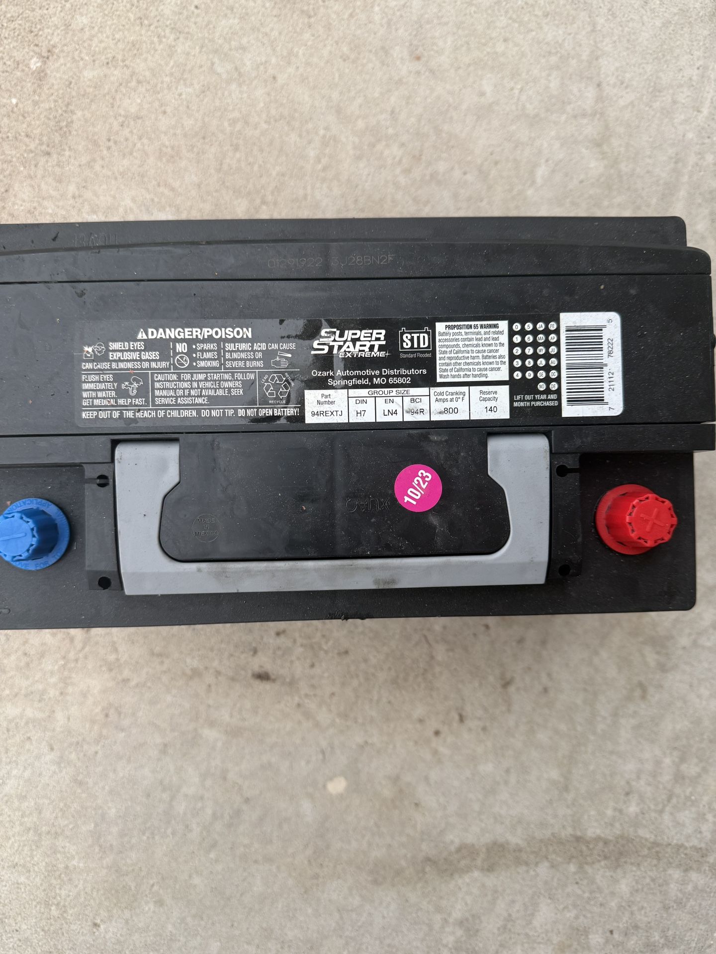 H7 Car Battery 10/23 Date Code