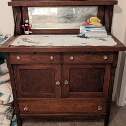 Antique American Mission Oak Arts & Crafts Server Buffet Craftsman Cabinet