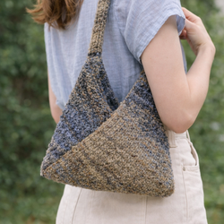 Handmade Crochet Shoulder Bag – Textured Knit Hobo Bag – Neutral Blue Brown Tote