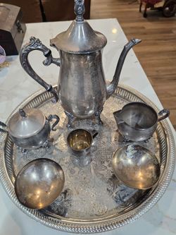 Vintage Leonard Silver Plated Coffee Tea Set 7 Pc with 15" Ornate Tray