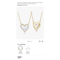 Brand new Abstract Heart Necklace for Women Sterling Silver 925 with Mother of Pearl - Gold Plated Dainty Necklace Gift for Her  Whitestone/Flushing, 
