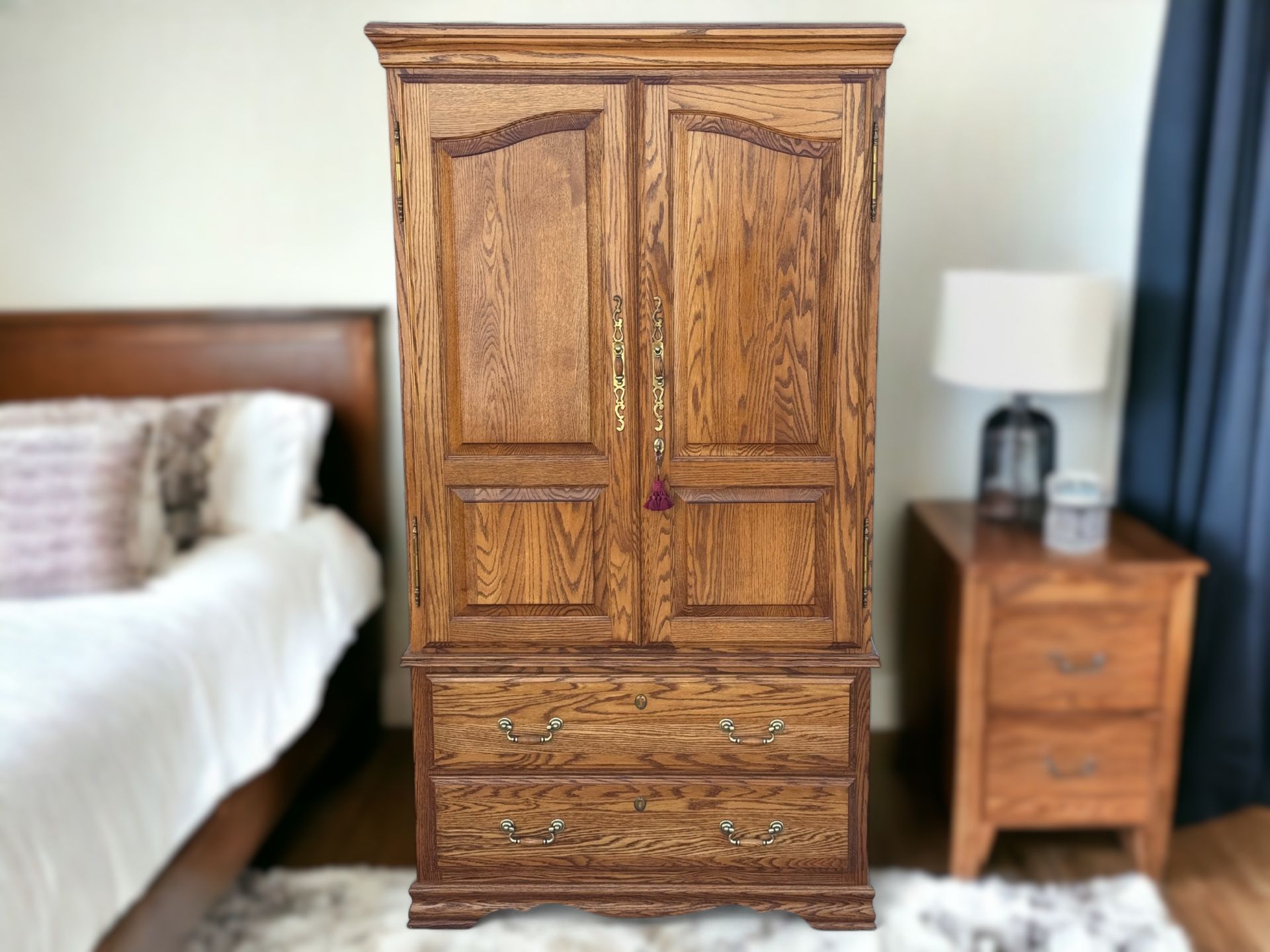 Vintage Furniture Traditions Master-Piece Brown Oak 2-Piece Armoire