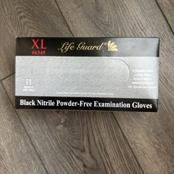 Life Guard Black Nitrile Powder-Free Exam Gloves XL #6345 - Box of 100 gloves