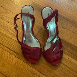 Red Stiletto Heels With Heart Clasp