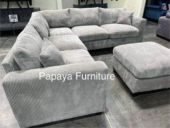 NEW Grey Fabric Modern Sectional Sofa and Ottoman Set Corner Big SALE Ashley IKEA Style Discount Furniture Warehouse Couch Clearance Ivory Beige Black