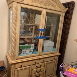 Gold China Cabinet With Matching Dining Room Table And Chairs