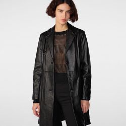 Women’s Genuine Leather Tailored Knee-Length Jacket
