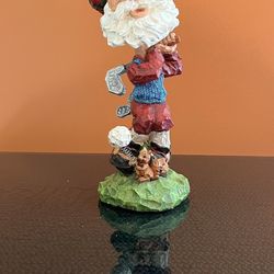 Vintage Poly resin Golfing Santa Claus Bobblehead 9” With Christmas Plaid Cap