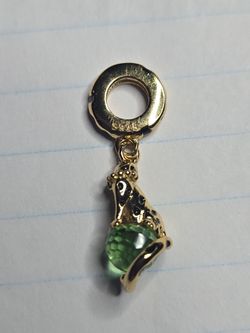 925 Sterling Silver gold plated Leopard charm with green crystal