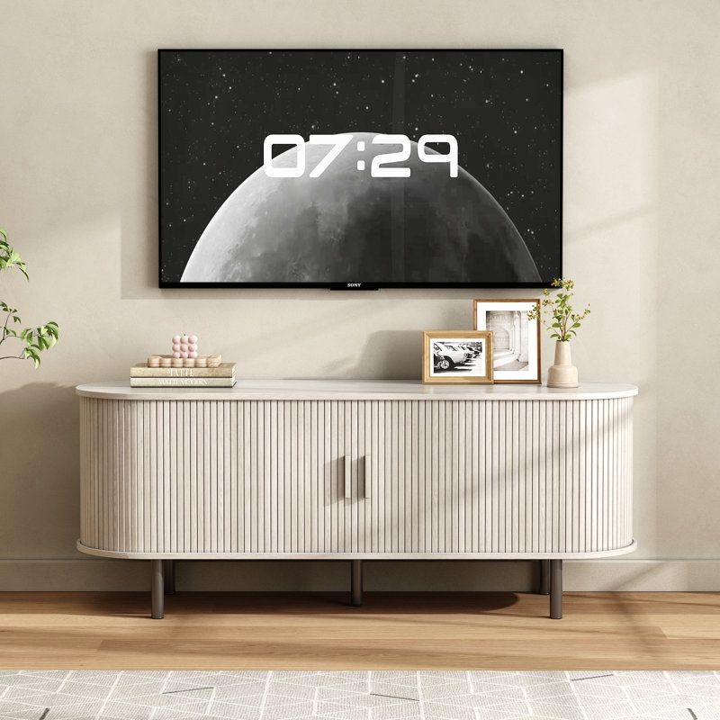 55 inch Modern Wood TV Stand with Storage and Shelves to Fit up to 60”TVs